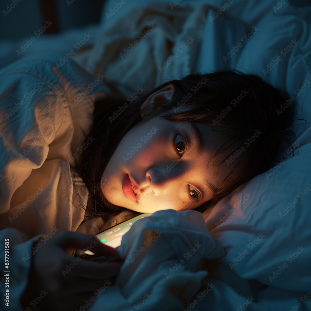 Young Woman Lying in Bed Using Smartphone at Night, Soft Screen Light, Cozy and Intimate Bedroom Ambiance, Evening Digital Routine Young Woman Lying in Bed Using Smartphone at Night, Soft Screen Light, Cozy and Intimate Bedroom Ambiance, Evening Digital Routine