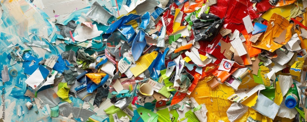 Fototapeta premium Colorful Abstract Art with Torn Paper and Mixed Media Creating a Vibrant and Dynamic Composition