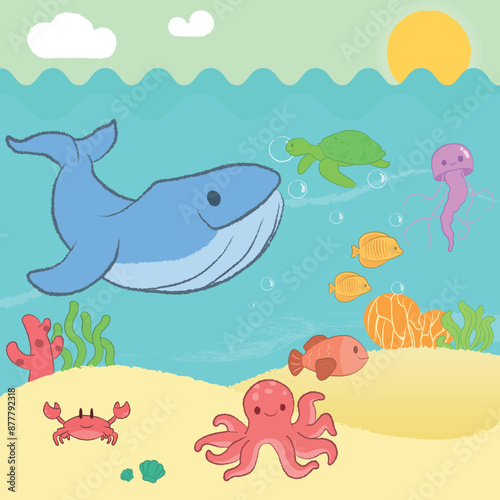 fondo marino, ilustración infantil