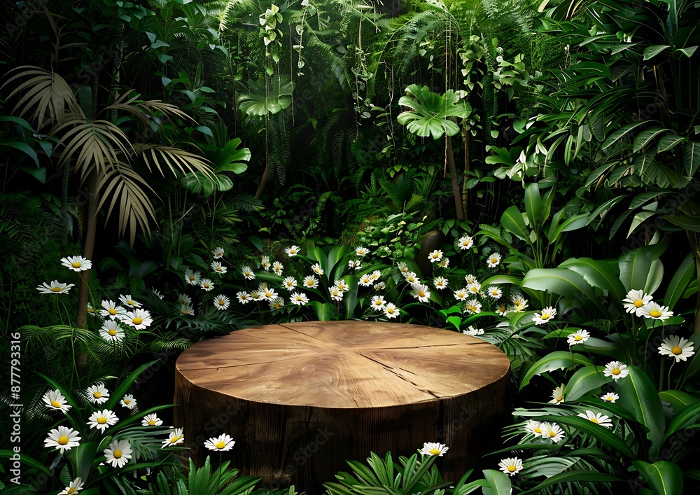 Wooden Platform in a Lush Tropical Forest Wooden Platform in a Lush Tropical Forest