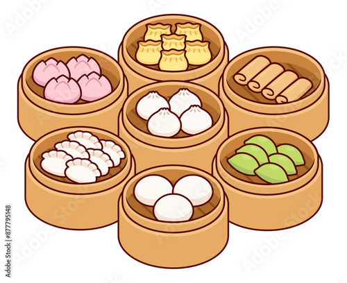Dim sum in steamer basket drawing set