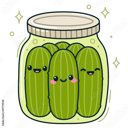Kawaii pickles in a jar drawing