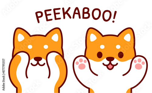 Foto Cute cartoon dog playing Peekaboo