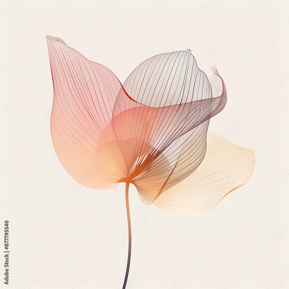 Delicate, abstract flower with soft colors and lines on a white background. Delicate, abstract flower with soft colors and lines on a white background.