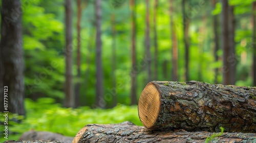 Detailed hardwood logs with organic texture, forest backdrop, Hardwood  Organic  Logs, Woodland Art