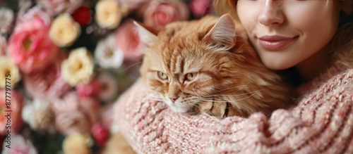 Woman in Pink Sweater with Orange Cat