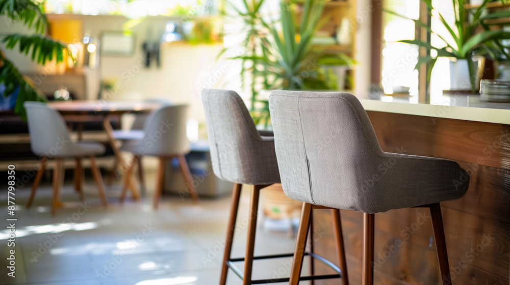 Fototapeta premium Contemporary kitchen interior with bar stools