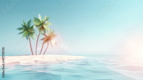 Low poly beach scene, geometric waves, angular palm trees, vibrant summer colors © Yotsaran