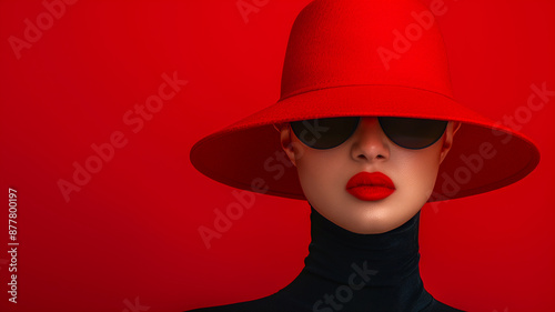 "Isolated Female in Red Hat and Eyeglasses © StirfryMoJi