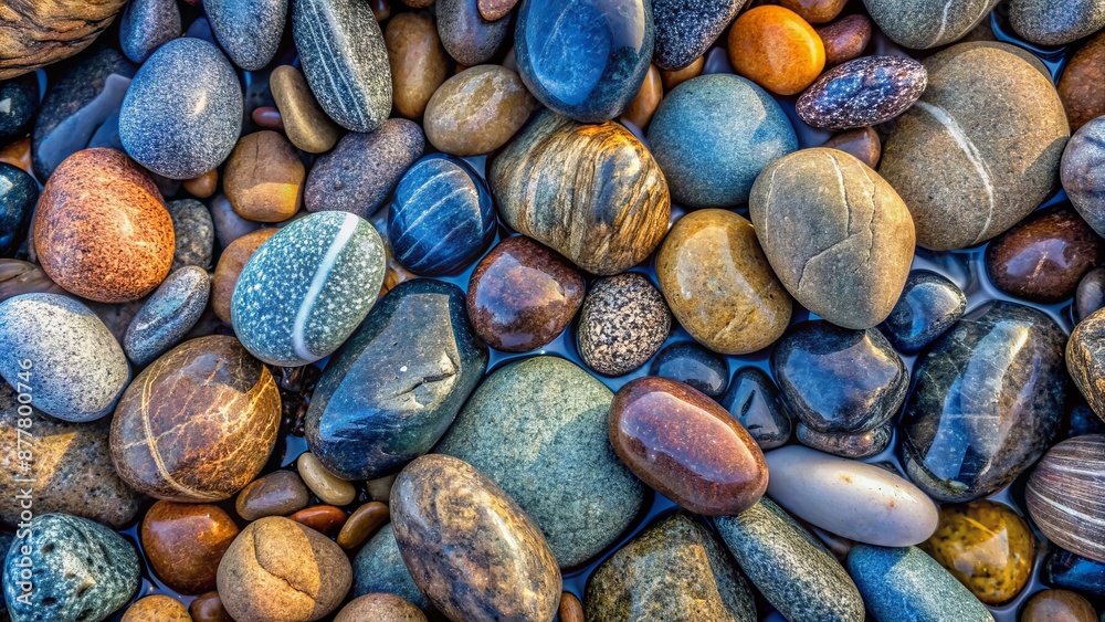 Close-Up Of Smooth, Wet Pebbles On A Beach. Close-Up Of Smooth, Wet Pebbles On A Beach.