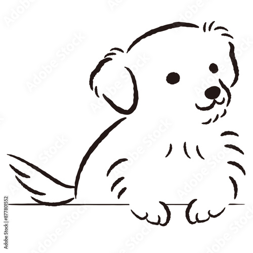 ひょこっと覗いている犬の手描きイラスト