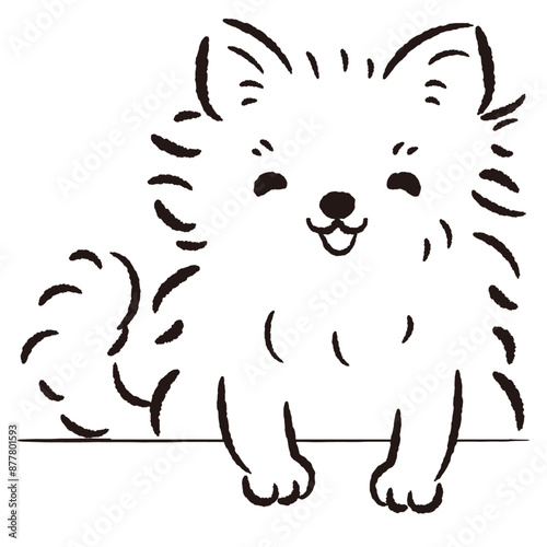 ひょこっと覗いている犬の手描きイラスト