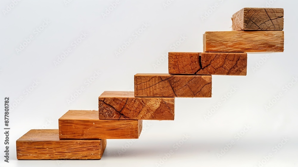 Wooden Blocks Stacked in an Ascending Staircase Formation