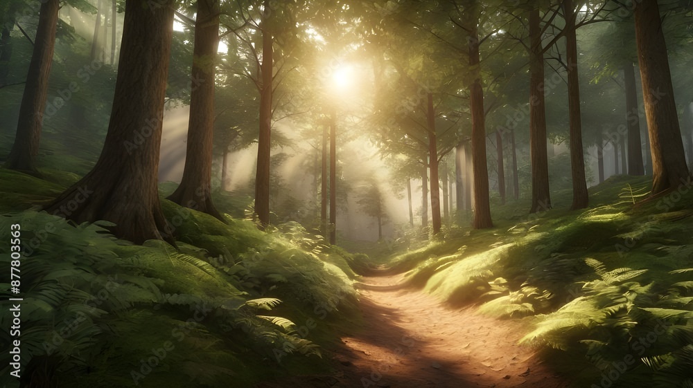 Obraz premium Forest Pathway at Sunrise