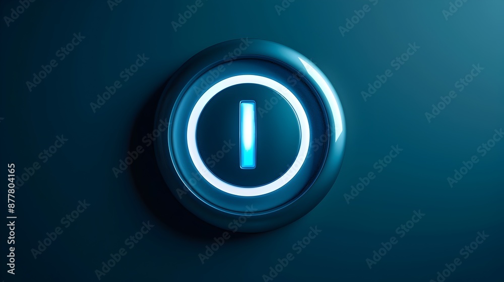 Sleek and Metallic Power Button with Subtle Blue Illumination Sleek and Metallic Power Button with Subtle Blue Illumination