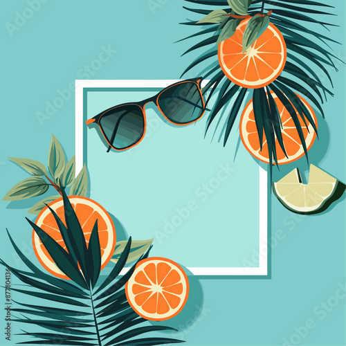 Summer Sunglasses with Orange Slices and Palm Leaves