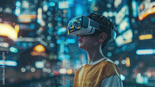 kid with virtual reality VR, Metaverse digital