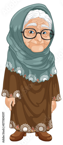Old woman wearing glasses and a headscarf