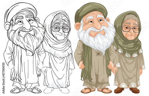 Elderly couple standing together, smiling warmly