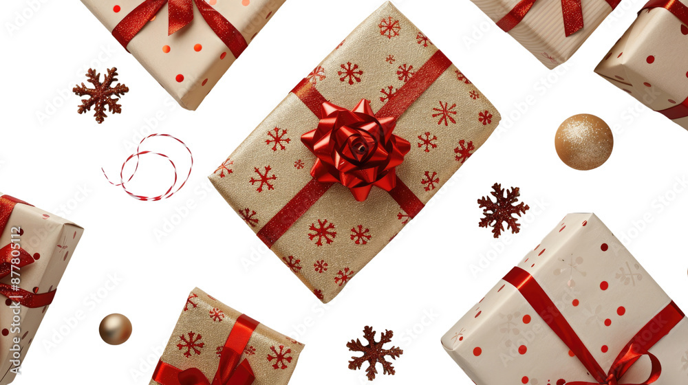 Christmas gifts top view on transparent background