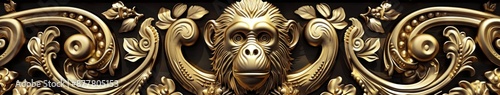 Abstract 3D Monkey Wall Mural: A Golden Art Digital Print for Custom-Designed Wallpapers and Murals. photo