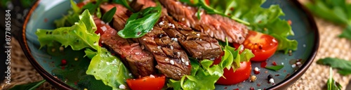 Savory AI-Created Steak Salad with Lettuce and Tomatoes: A Fusion of Fresh Greens and Grilled Perfection for Gourmet Lovers photo