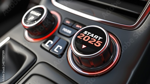 Start 2025 Red Power Button. Happy New Year