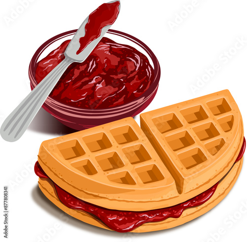 Strawberry Jam Waffle Vector Graphic Clipart Illustration