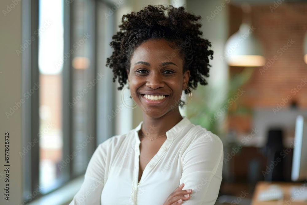 happy african american casual businesswoman in office happy african american casual businesswoman in office