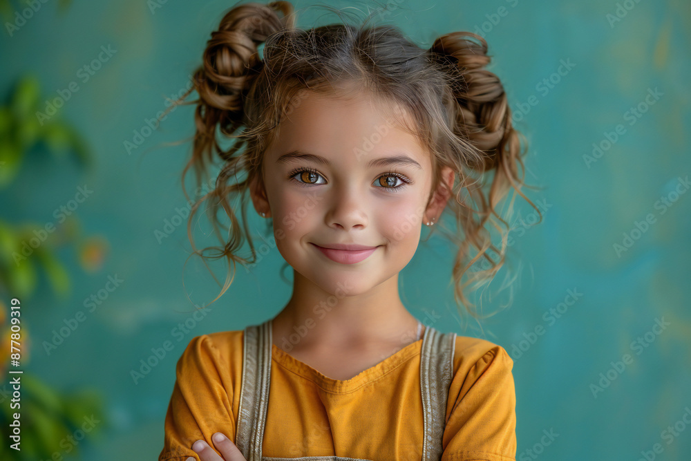 Happy Girl with Crossed Arms on Green Background Happy Girl with Crossed Arms on Green Background