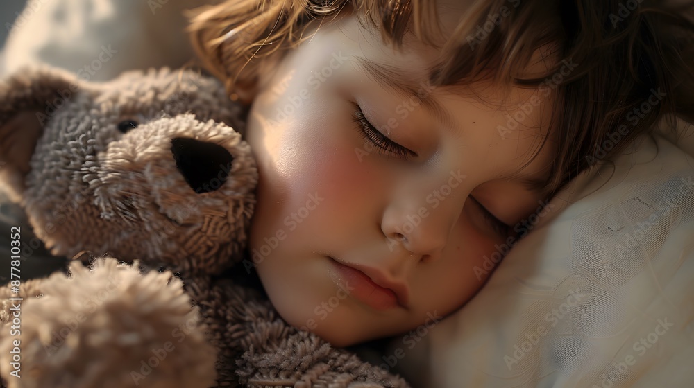 A close-up of a child's face, eyes closing slowly as they cuddle with a soft toy, about to drift into sleep, reflecting a sleepy mood A close-up of a child's face, eyes closing slowly as they cuddle with a soft toy, about to drift into sleep, reflecting a sleepy mood