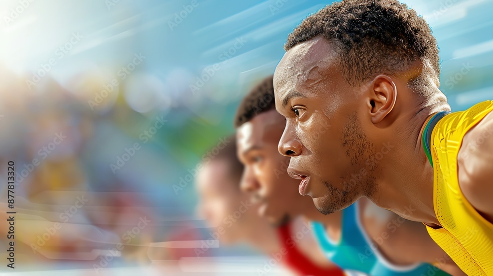 Photorealistic digital painting of athletes competing in a high-stakes race