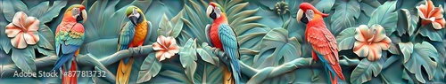 Abstract Exquisite 3D Relief Parrot: A vivid mural illustration that brings the elegance of birds to your space, crafted by artificial intelligence art photo