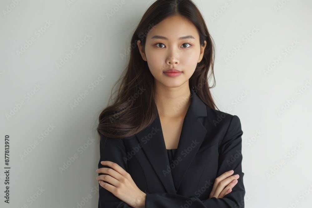 beautiful asian businesswoman with arms crossed on a white background beautiful asian businesswoman with arms crossed on a white background