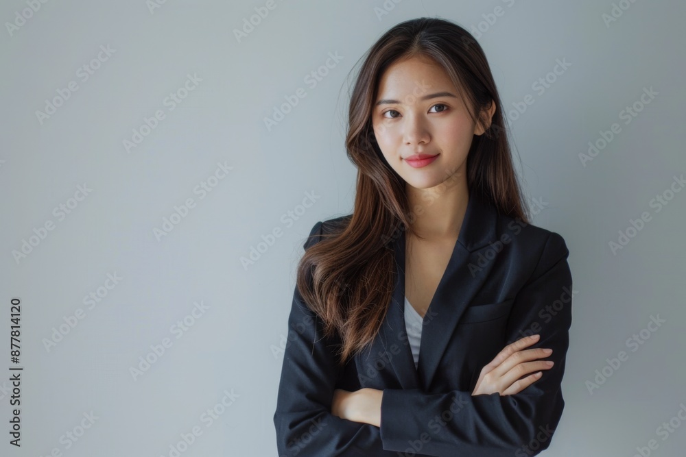 beautiful asian businesswoman with arms crossed on a white background beautiful asian businesswoman with arms crossed on a white background