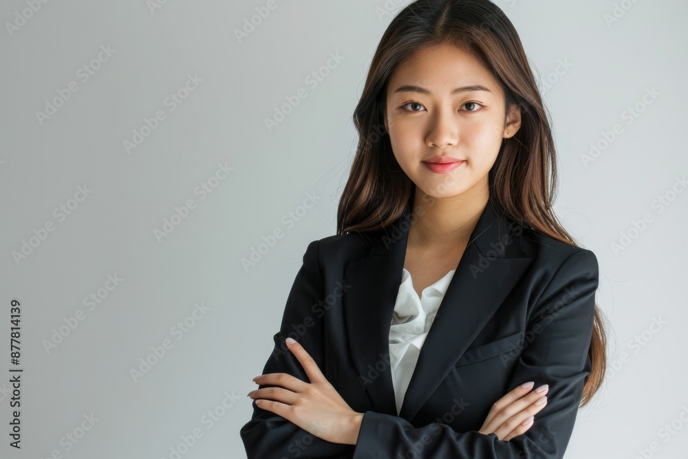 beautiful asian businesswoman with arms crossed on a white background beautiful asian businesswoman with arms crossed on a white background
