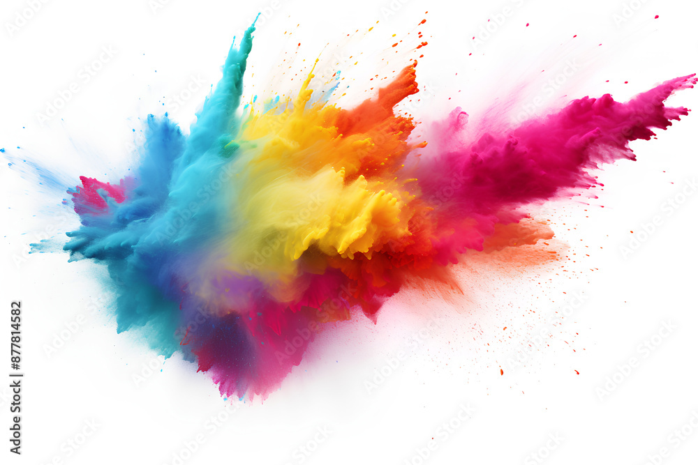 Rainbow chalk pieces and flying dust, burst effect isolated white background Rainbow chalk pieces and flying dust, burst effect isolated white background
