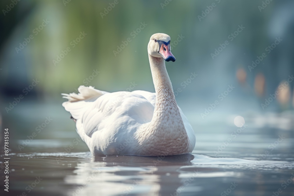 Obraz premium Graceful Swan in Tranquil Water at Sunset