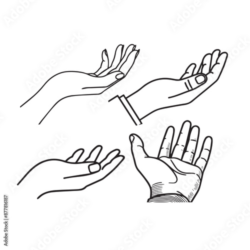 Woman's and men hands set isolated on white background, vector illustration