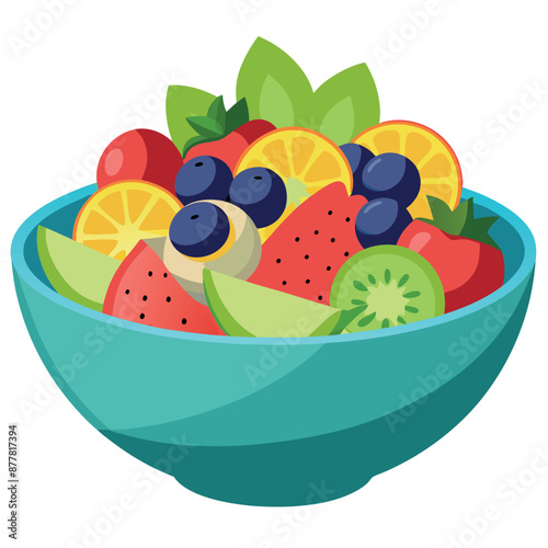 A fruit salad bowl. against a white backdrop