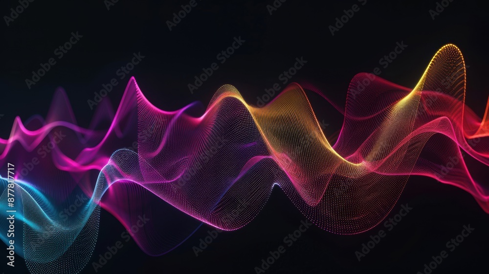 Fototapeta premium Abstract waves of vibrant colors flowing against a black background, creating a dynamic and modern visual for artistic designs.