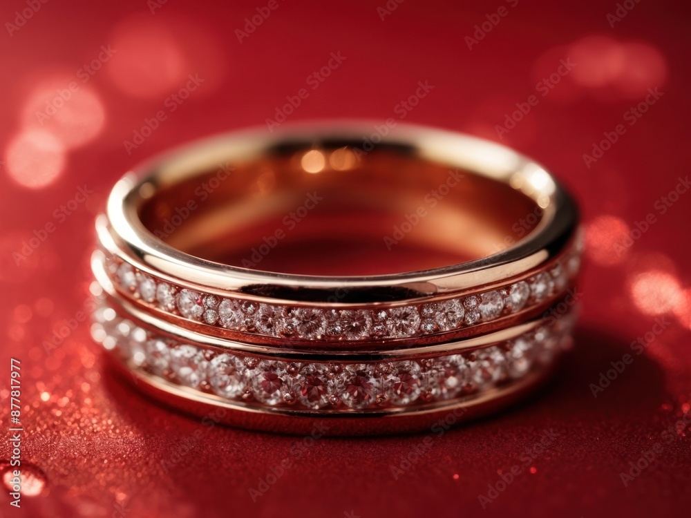 close up of wedding rings capture on red background close up of wedding rings capture on red background