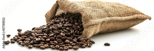 Isolated Coffee Beans in a Burlap Sack: A Rustic Display of the Heart of the Brew, Perfect for Coffee Aficionados photo