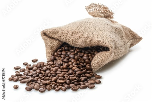 Isolated Coffee Beans in a Burlap Sack: A Rustic Display of the Heart of the Brew, Perfect for Coffee Aficionados photo