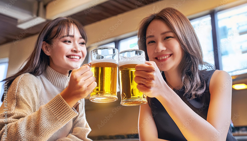 ビールで乾杯をする女性