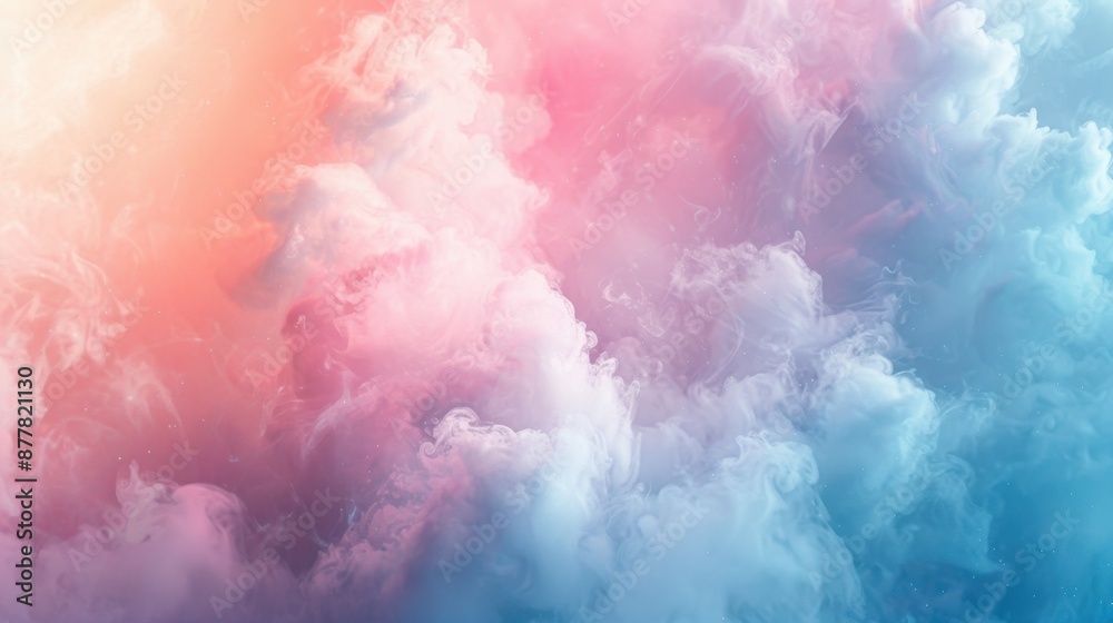 Fototapeta premium Soft pastel hues of pink, blue, and white merge in the sky, casting a serene and dreamy aura akin to a delicate watercolor masterpiece. 