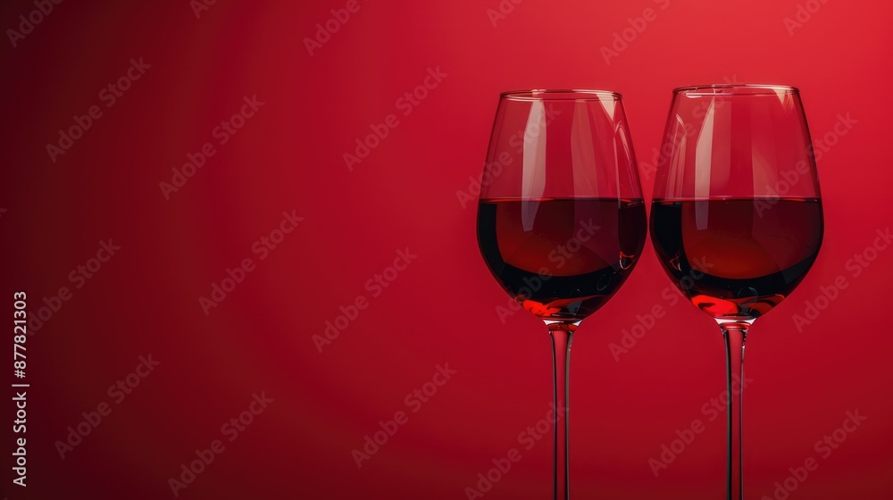 Two Glasses of Red Wine Against a Vibrant Red Background Two Glasses of Red Wine Against a Vibrant Red Background