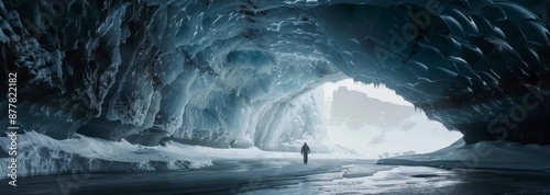 Frozen Realm: An Enchanting Glimpse into the Crystalline Caverns of an Ice Cave, a Wonderland of Glacial Beauty. photo