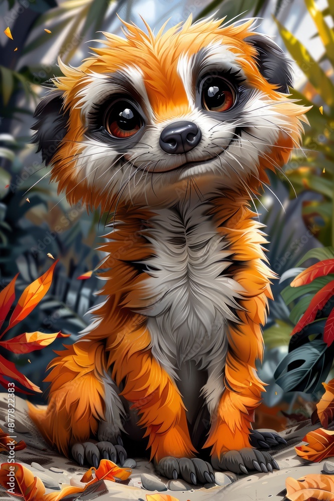 Fototapeta premium Cute smiling meerkat, digital, playful cartoonish, caricature-like, vector art illustration, colorful cartoon, character, vibrant primary
