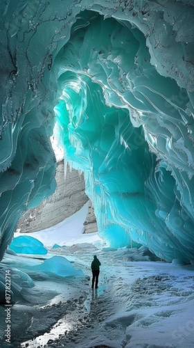 Frozen Realm: An Enchanting Glimpse into the Crystalline Caverns of an Ice Cave, a Wonderland of Glacial Beauty. photo